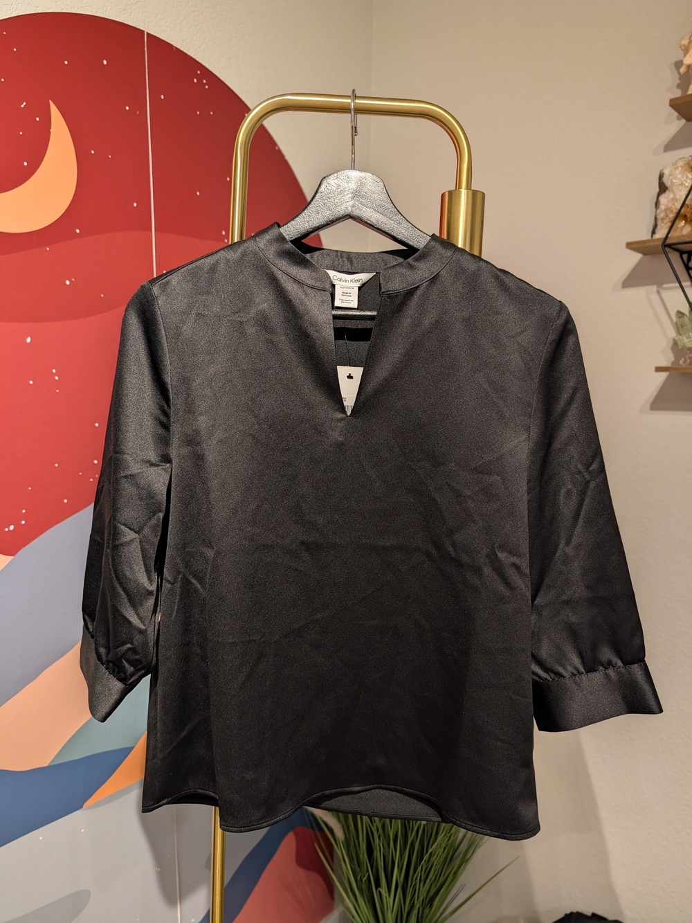 Calvin Klein Black Split-Neck Top